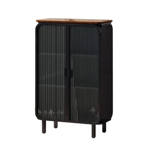 14.37 in. W x 28.35 in. D x 44.49 in. H in Black Metal Ready to Assemble Floor Kitchen Cabinet with Glass Door