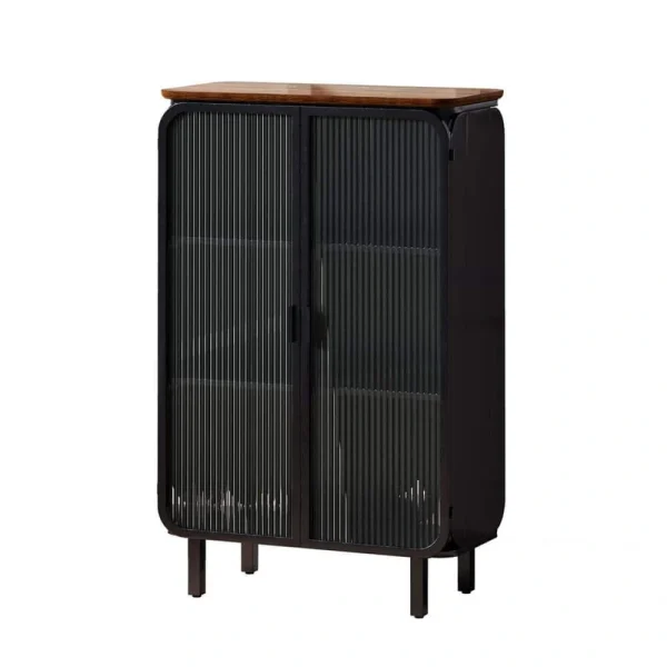 14.37 in. W x 28.35 in. D x 44.49 in. H in Black Metal Ready to Assemble Floor Kitchen Cabinet with Glass Door