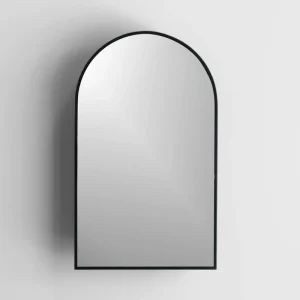 18-in x 30-in Surface Mount Black Mirrored Arched Medicine Cabinet