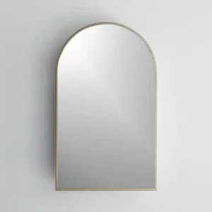 18-in x 30-in Surface Mount Gold Mirrored Arched Medicine Cabinet