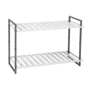 20 in. H x 30 in. W 6-Pair 2-Shelf White/Gray Steel Freestanding Shoe Rack T726935646