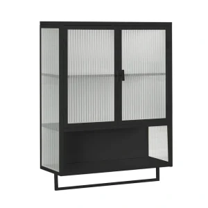 23.62 in. W x 9.06 in. D x 30.71 in. H in Black Ready to Assemble Wall Cabinet, 2-Tier Storage Open Shelf and Towel Rack
