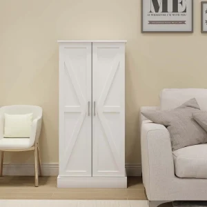 24 in. W x 16 in. D x 50 in. H in White MDF Ready to Assemble Floor Base Kitchen Cabinet with 2 Doors & Racks and LED