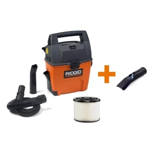 3 Gal 3.5 Peak HP Handheld Shop Vac Wet Dry Vacuum with RIDGID SWEEP Dust Pan, Filter, Locking Hose and LED Car Nozzle