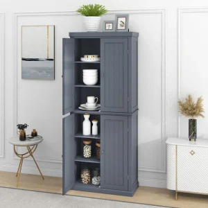 30 in. W x 14 in. D x 72.4 in. H Gray MDF Freestanding Ready to Assemble Kitchen Cabinet Storage with 4 Doors