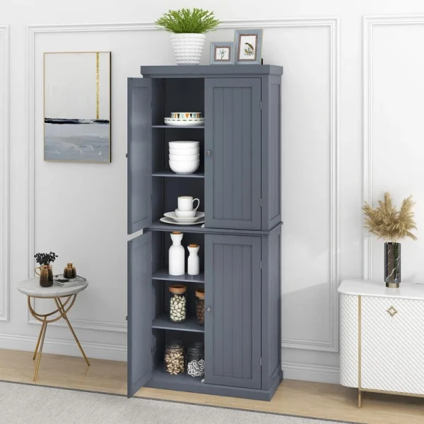 30 in. W x 14 in. D x 72.4 in. H Gray MDF Freestanding Ready to Assemble Kitchen Cabinet Storage with 4 Doors