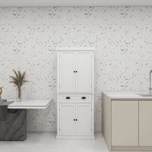 30 in. W x 16 in. D x 72 in. H in White Assemble Floor Diagonal Kitchen Cabinet with 4 Doors for Dining Room
