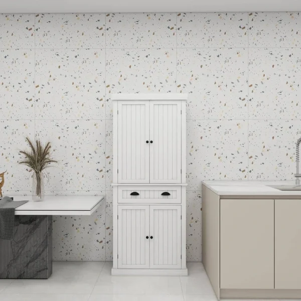 30 in. W x 16 in. D x 72 in. H in White Assemble Floor Diagonal Kitchen Cabinet with 4 Doors for Dining Room