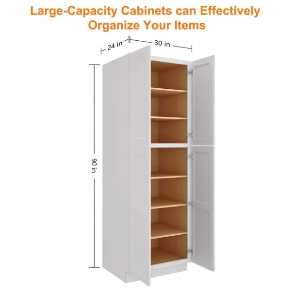 30 in. W x 24 in. D x 90 in. H in Shaker Dove Plywood Ready to Assemble Floor Wall Pantry Kitchen Cabinet
