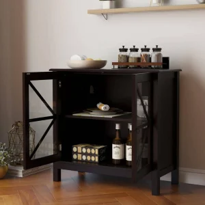 31.50-in. W x 14.37-in. D x 29.92-in. H Kitchen Cabinet with Double Glass Doors in Black