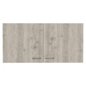 39.3 in. W x 12.6 in. D x 19.3 in. H White and Light Oak Ready to Assemble Wall Kitchen Cabinet Double Doors
