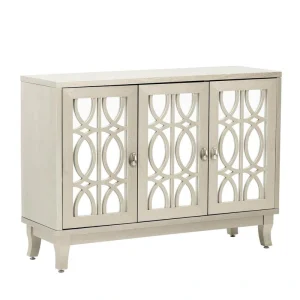 47.2 in. W x 15.6 in. D x 33.9 in. H in Champagne MDF Ready to Assemble Floor Kitchen Cabinet with Glass Doors