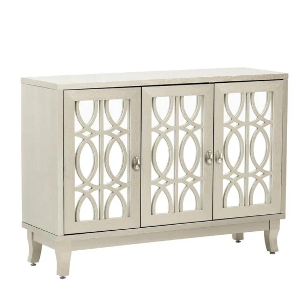 47.2 in. W x 15.6 in. D x 33.9 in. H in Champagne MDF Ready to Assemble Floor Kitchen Cabinet with Glass Doors