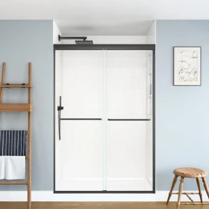 48 in. W x 70 in. H Double Sliding Framed Shower Door in Matte Black with SGCC 1/4 in. (6 mm) Tempered Clear Glass