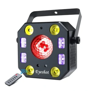 5 in 1 Stage Light Disco, Eyeshot with Magic Ball, Led Par Pattern Strobe Light with UV Effect, Remote and DMX Control