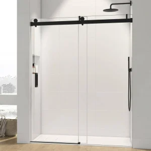 50-60 x 76 in. Single Sliding Frameless Shower Door in Matte Black with Soft-Closing and 3/8 in. Clear Glass