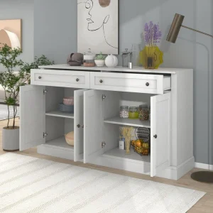 58.3-in. W x 15.7-in. D x 33.9-in. H Antique White MDF Ready to Assemble Corner Type Kitchen Cabinet Sideboard