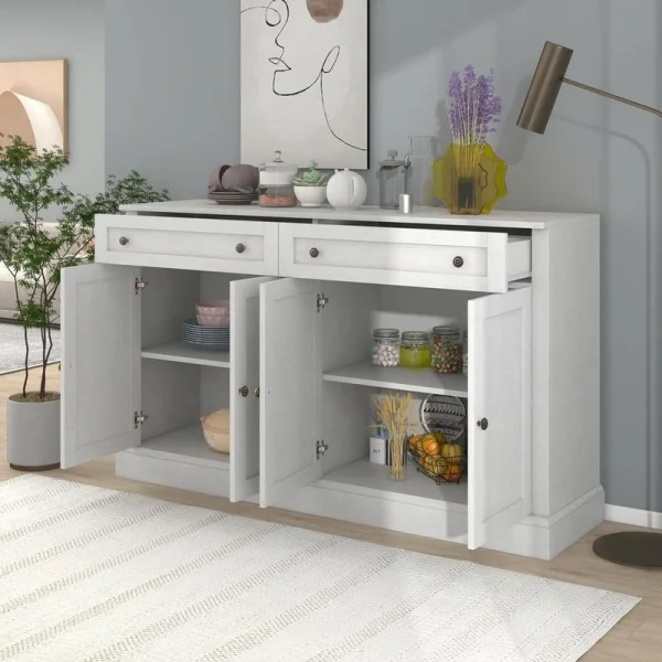 58.3-in. W x 15.7-in. D x 33.9-in. H Antique White MDF Ready to Assemble Corner Type Kitchen Cabinet Sideboard