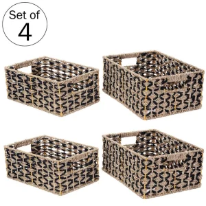 6 in. H x 11 in. W x 15 in. D Black and Natural Water Hyacinth Nesting Cube Storage Bins (Set of 4) T726935653