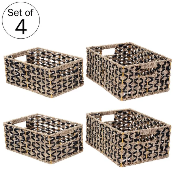 6 in. H x 11 in. W x 15 in. D Black and Natural Water Hyacinth Nesting Cube Storage Bins (Set of 4) T726937509