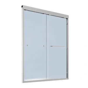 60 in. W x 70 in. H Semi-Frameless Double Sliding shower door in Chrome with Explosion Proof Film Tempered Glass
