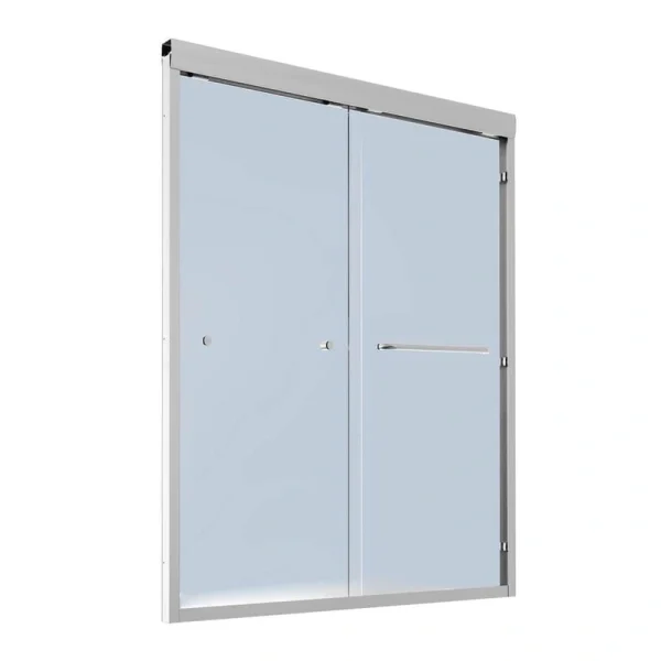 60 in. W x 70 in. H Semi-Frameless Double Sliding shower door in Chrome with Explosion Proof Film Tempered Glass