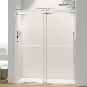 68 in. -72 in. W x 72 in. H Double-Sliding Frameless Shower Door in Brushed Nickle with Clear Glass Soft Closed