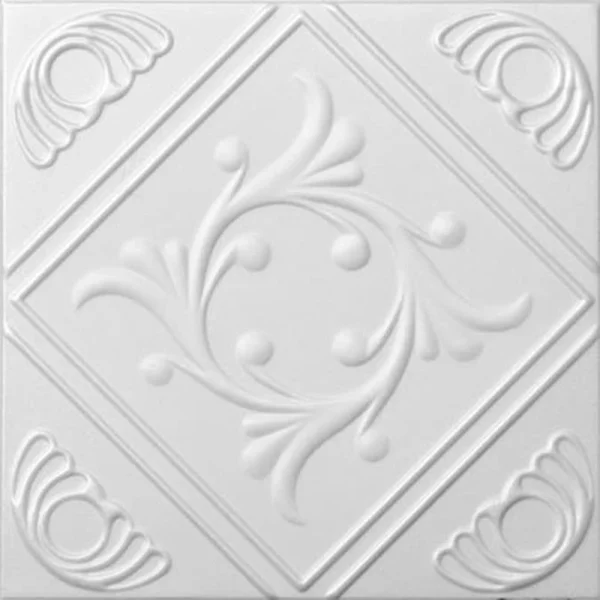 A La Maison Ceilings 1.67-ft x 1.67-ft Diamond Wreath Plain White Polystyrene Surface-mount Ceiling Tile (8-Pack, 21.6-sq ft / Case)