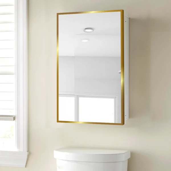 AAZJ 16-in x 28-in Surface/Recessed Mount White Mirrored Soft Close Medicine Cabinet