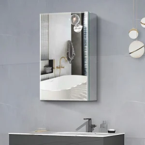 AAZJ 20-in x 26-in Surface/Recessed Mount Polished Mirrored Soft Close Medicine Cabinet