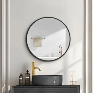 AAZJ 24-in x 24-in Surface/Recessed Mount Powder Coated Mirrored Round Soft Close Medicine Cabinet