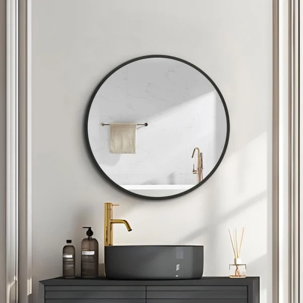 AAZJ 24-in x 24-in Surface/Recessed Mount Powder Coated Mirrored Round Soft Close Medicine Cabinet