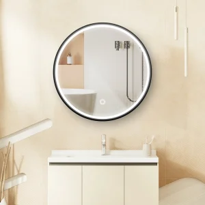 AAZJ 24-in x 28-in Lighted LED Fog Free Surface/Recessed Mount Black Mirrored Soft Close Medicine Cabinet