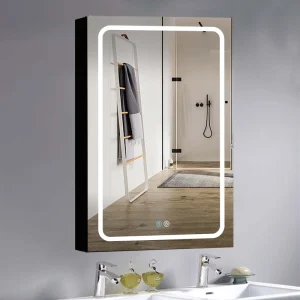 AAZJ 30-in x 20-in LED Fog Free Surface/Recessed Mount Black Mirrored Soft Close Medicine Cabinet T726926896