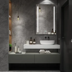 AAZJ 30-in x 20-in LED Fog Free Surface/Recessed Mount Black Mirrored Soft Close Medicine Cabinet T726926897