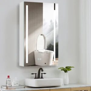 AAZJ 30-in x 20-in LED Fog Free Surface/Recessed Mount White Mirrored Soft Close Medicine Cabinet T726926894