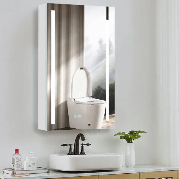 AAZJ 30-in x 20-in LED Fog Free Surface/Recessed Mount White Mirrored Soft Close Medicine Cabinet T726926894