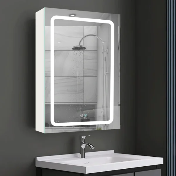 AAZJ 30-in x 20-in LED Fog Free Surface/Recessed Mount White Mirrored Soft Close Medicine Cabinet T726926895