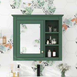 AAZJ 30-in x 28-in Surface Mount Green Mirrored Soft Close Medicine Cabinet