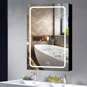 AAZJ 30×30 Inch LED Bathroom Medicine Cabinet Surface Mount Double Door Lighted Medicine Cabinet, Medicine Cabinets for Bathroom with Mirror Defogging Dimmer Black