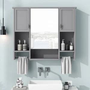 AAZJ 35-in x 28-in Surface Mount Grey Mirrored Soft Close Medicine Cabinet
