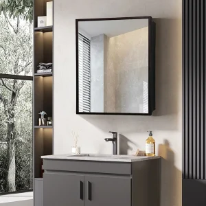 AAZJ AS 20-in x 26-in Surface/Recessed Mount Black Mirrored Medicine Cabinet