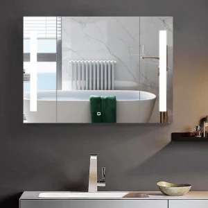 AAZJ AS 30-in x 26-in Lighted LED Fog Free Surface/Recessed Mount Black Mirrored Soft Close Medicine Cabinet