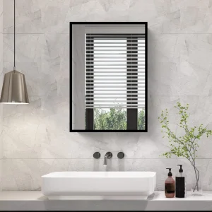 AAZJ ASY 16-in x 24-in Surface/Recessed Mount Black Mirrored Soft Close Medicine Cabinet