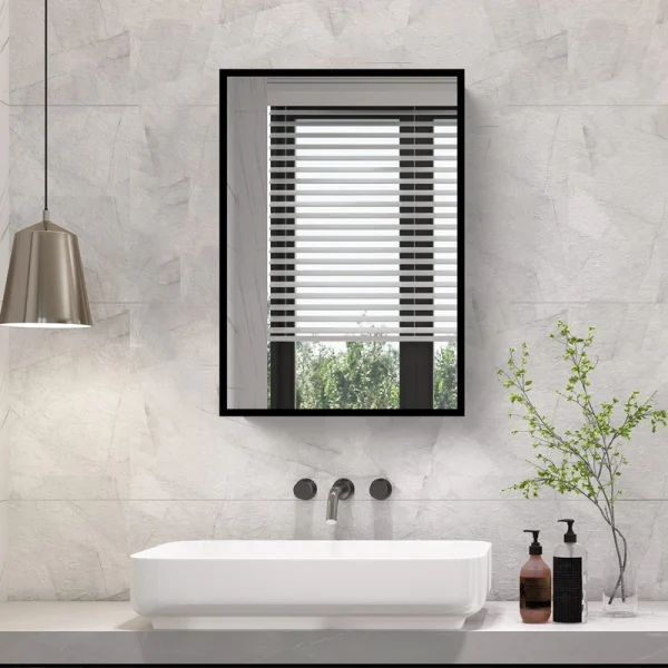 AAZJ ASY 16-in x 24-in Surface/Recessed Mount Black Mirrored Soft Close Medicine Cabinet
