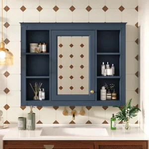 AAZJ CMR 35-in x 27.5-in Surface Mount Navy Blue Mirrored Medicine Cabinet