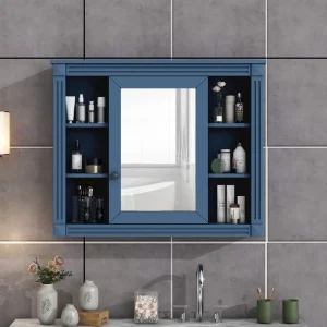AAZJ CMR 35-in x 28-in Surface Mount Blue Mirrored Soft Close Medicine Cabinet