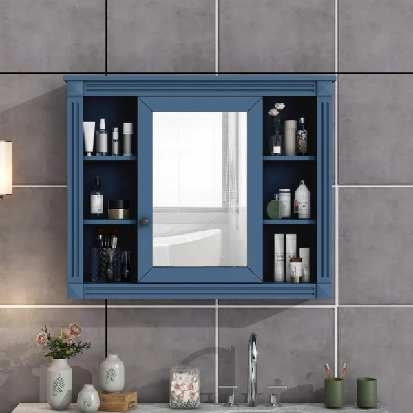 AAZJ CMR 35-in x 28-in Surface Mount Blue Mirrored Soft Close Medicine Cabinet