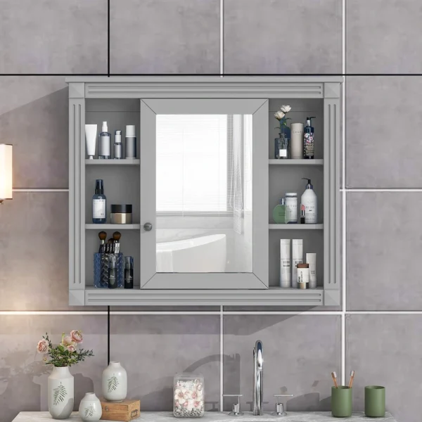 AAZJ CMR 35-in x 28-in Surface Mount Gray Mirrored Soft Close Medicine Cabinet