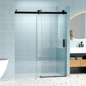 Abruzzo 60 in. W x 76 in. H Frameless Single Sliding Shower Door in Matte Black with Tempered Clear Glass
